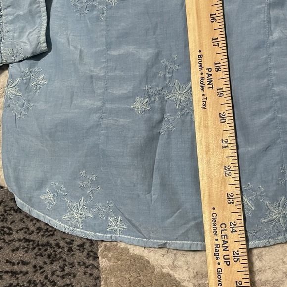 Ryan Michael Western Shirt Women Small Blue Silk Blend Embroidered Pearl Snap - Picture 6 of 11